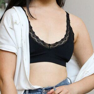 ~NEW~ Leto Black Lace Trim Bralette - Sizes XS - 2X